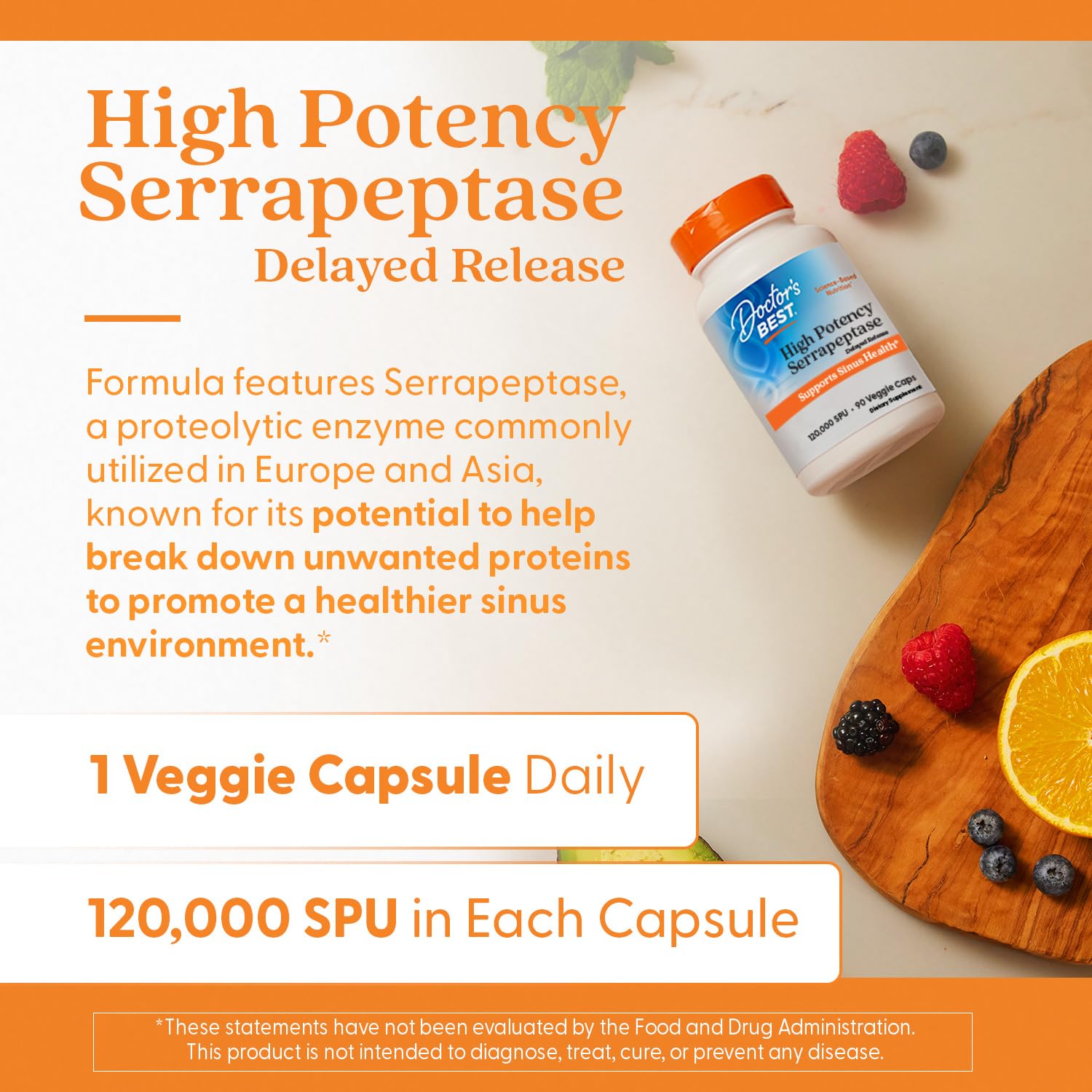 Doctor's Best Serrapeptase visual suggesting sinus health support.