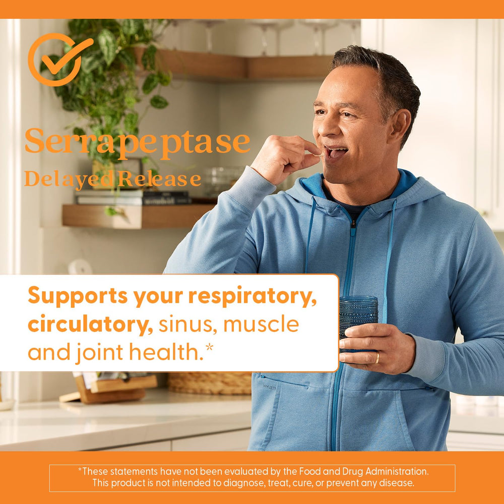 Doctor's BEST Serrapeptase vegan label, reinforcing plant-based enzyme benefits for sinus support.