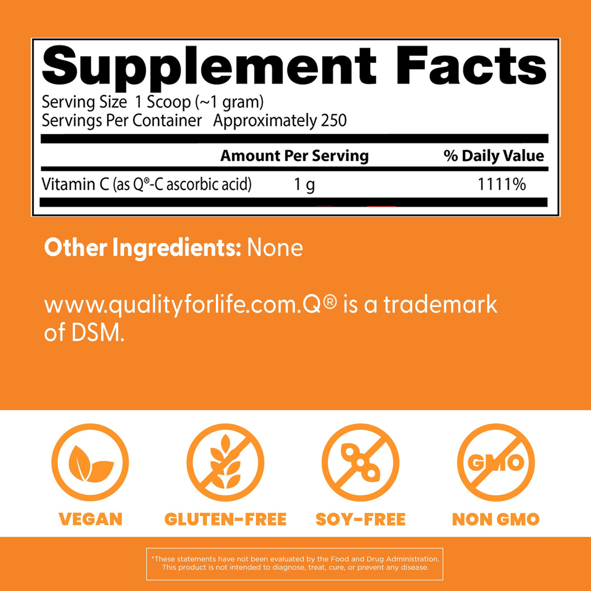 Nutrition facts and ingredients panel for Doctor's Best Vitamin C Powder