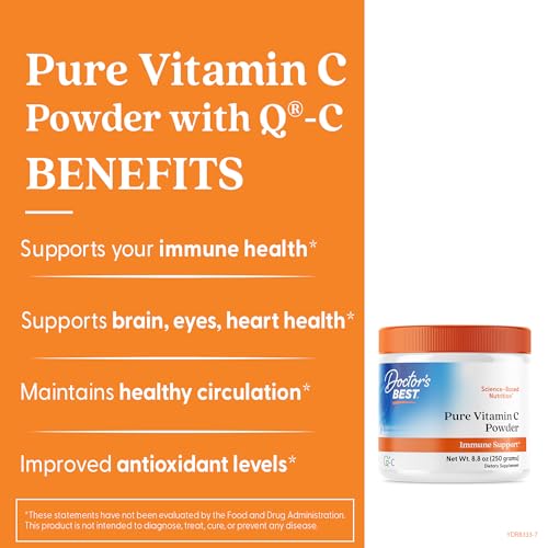Label highlighting Q-C sourced from Scotland for Doctor's Best Vitamin C Powder