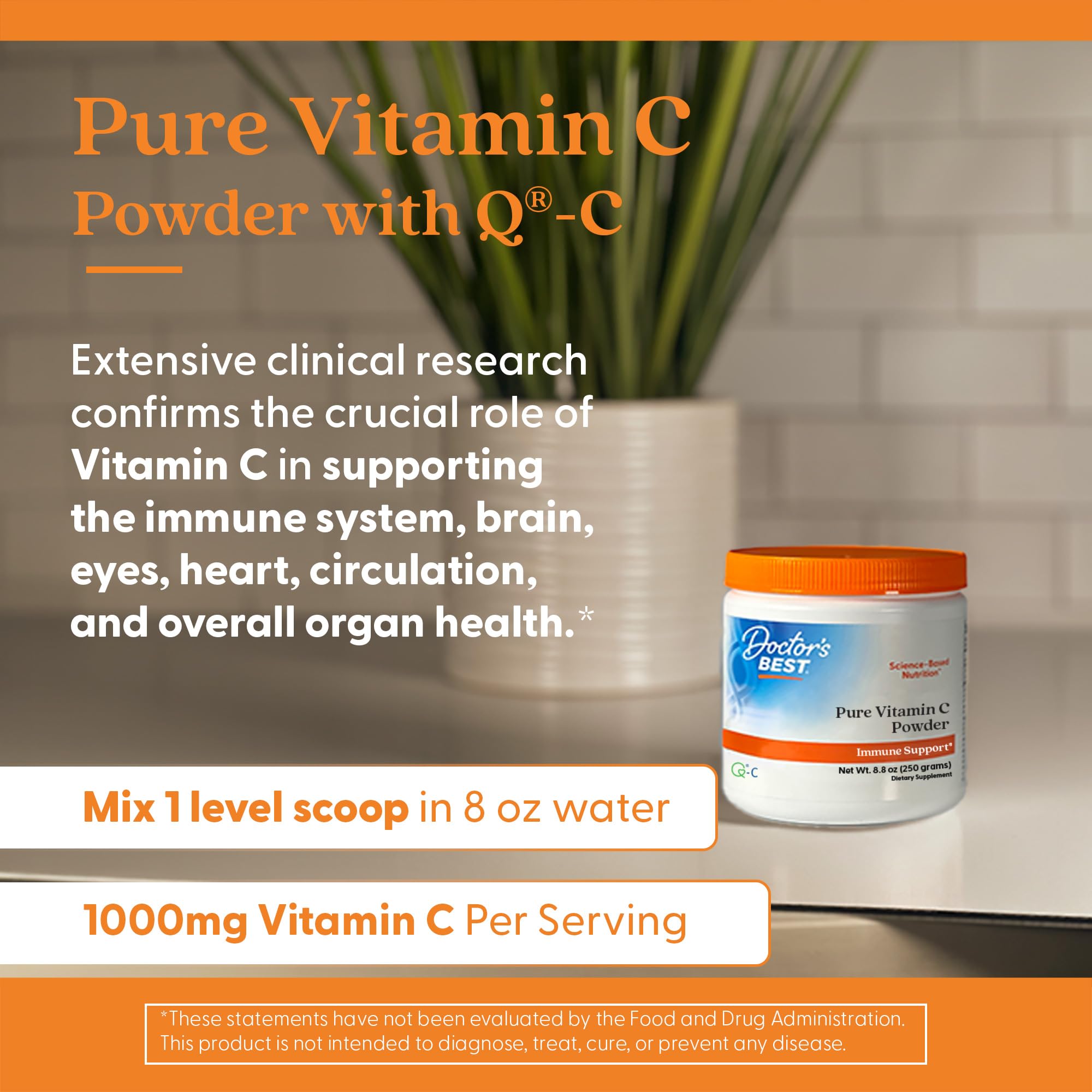 Usage directions for Doctor's Best Vitamin C Powder with Q-C