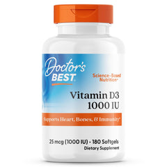 Doctor's Best Vitamin D3 1000 IU softgel bottle - 180 count