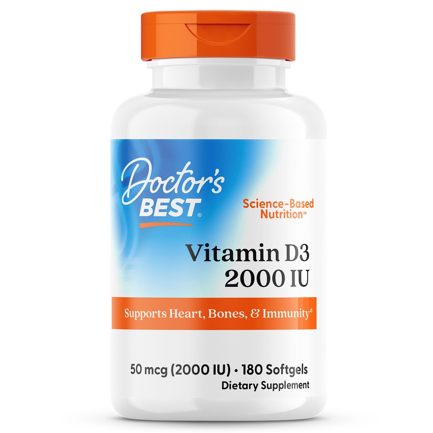Bottle of Doctor's Best Vitamin D3 2000 IU softgels