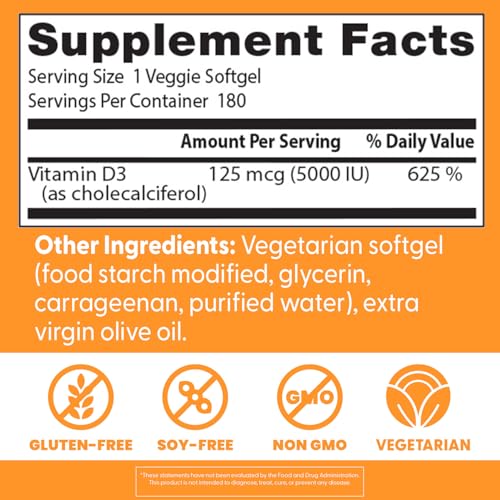 Vitamin D3 5000 IU bottle on a white background