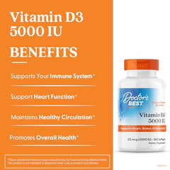 Nutrition facts panel for Doctor's Best Vitamin D3 5,000 IU