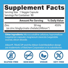 Supplement bottle labeled Doctor's Best Zinc Bisglycinate 50mg
