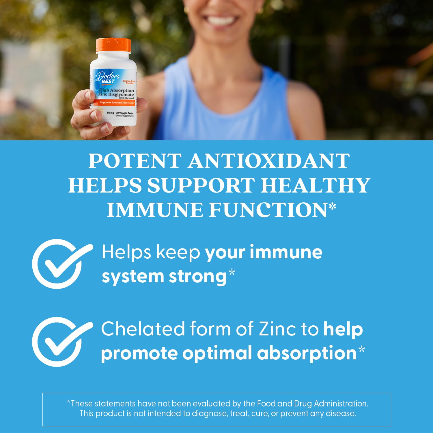 High-potency zinc bisglycinate 50mg for immune health and antioxidant support
