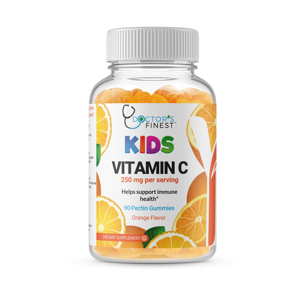 Bottle of Doctors Finest Vitamin C Gummies for Kids with orange flavor