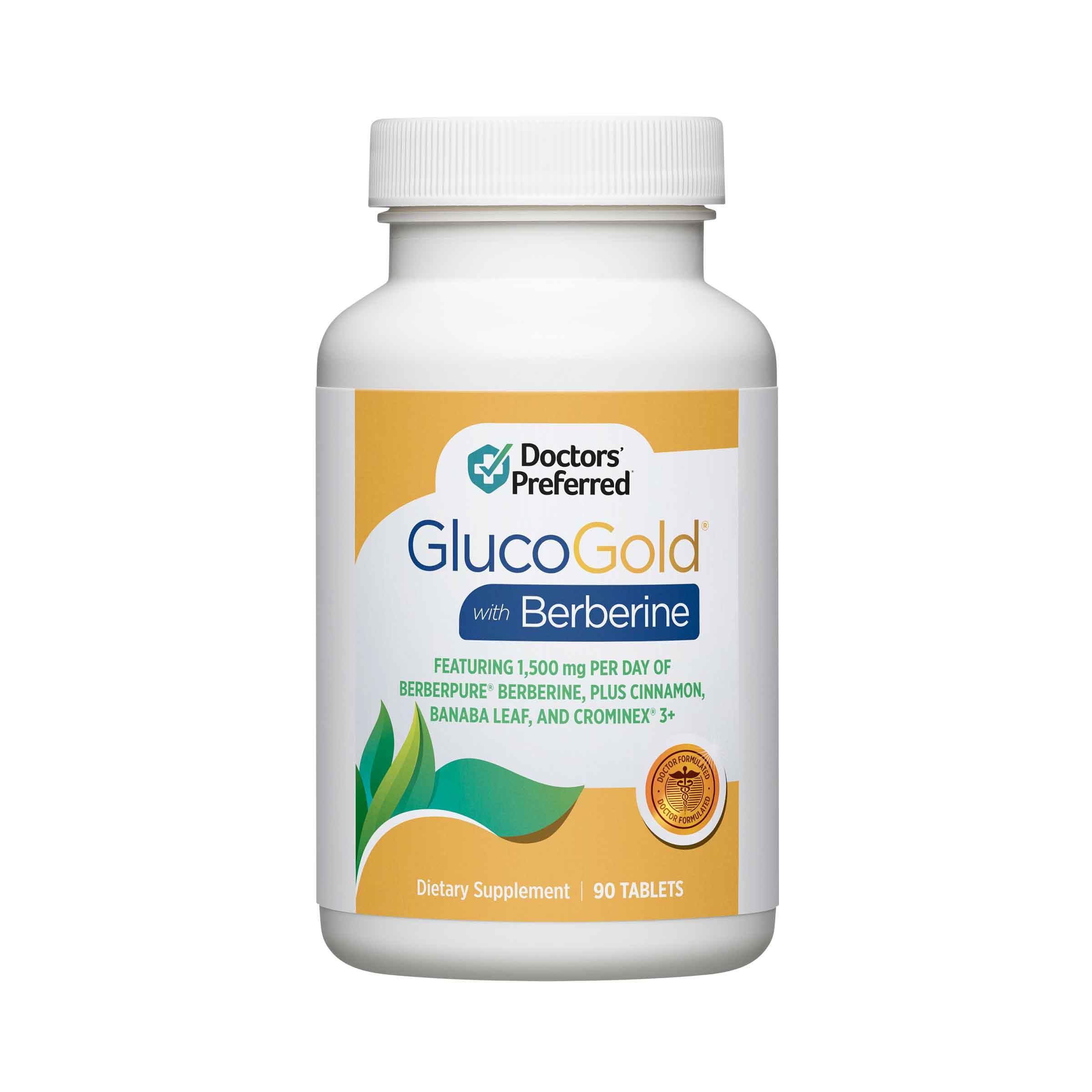 DOCTORS' PREFERRED GlucoGold bottle front for daily wellness.