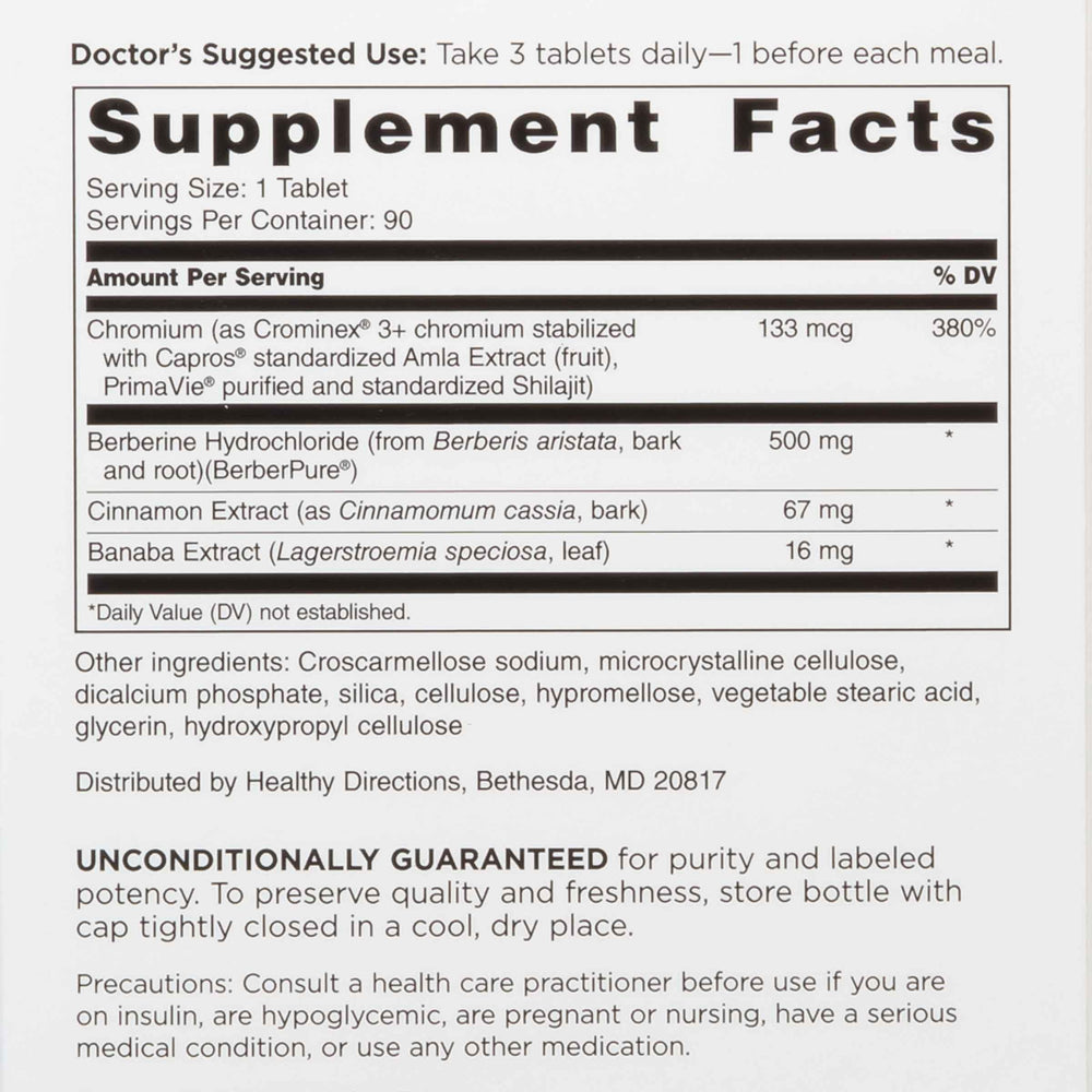 Close-up of GlucoGold tablets showing daily dose.