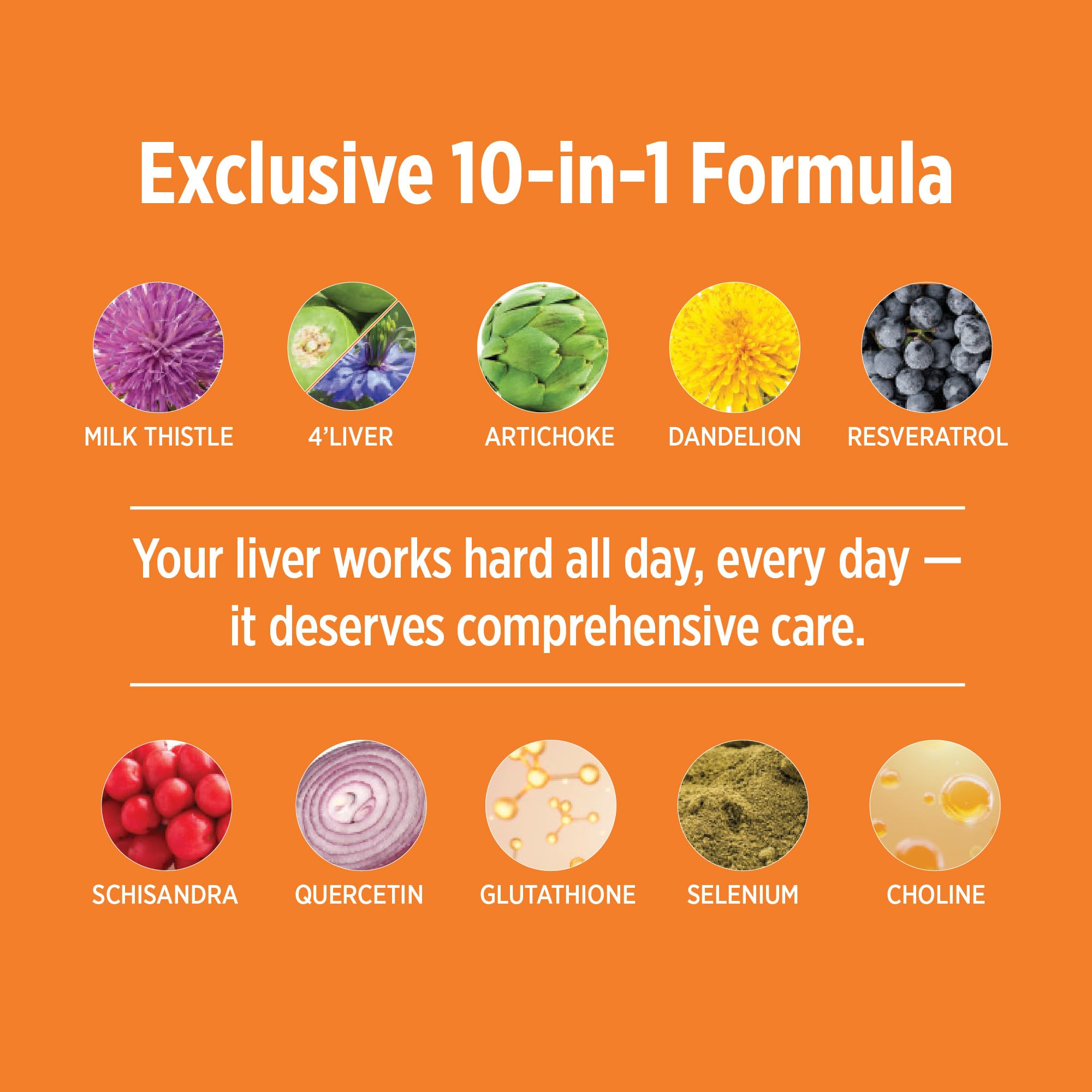 DOCTORS' PREFERRED Liver+ Revive & Restore ingredients scattered on a wooden surface.
