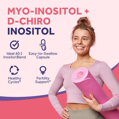 Vegan inositol capsules pouring from bottle on white background