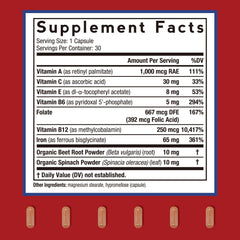 Label shows 65 mg iron per capsule
