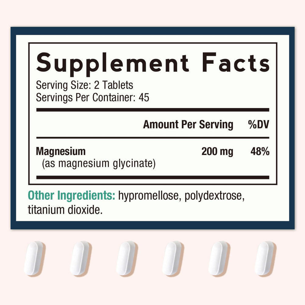 Close-up of magnesium glycinate chelated formula label