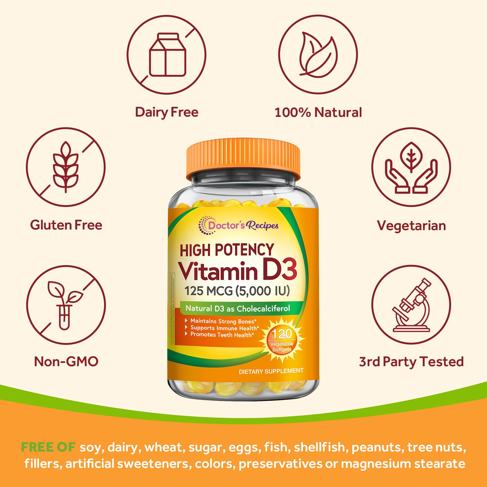 Doctor's Recipes Vitamin D3 5000IU bottle and label