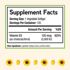 Close-up of Vitamin D3 5000IU vegetarian softgels