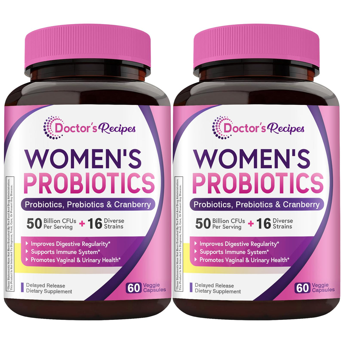 Front view of Doctor's Recipes Women's Probiotics bottle