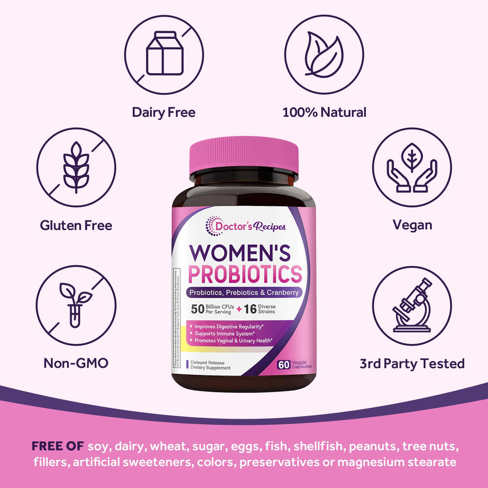 Cranberries and prebiotics near the bottle