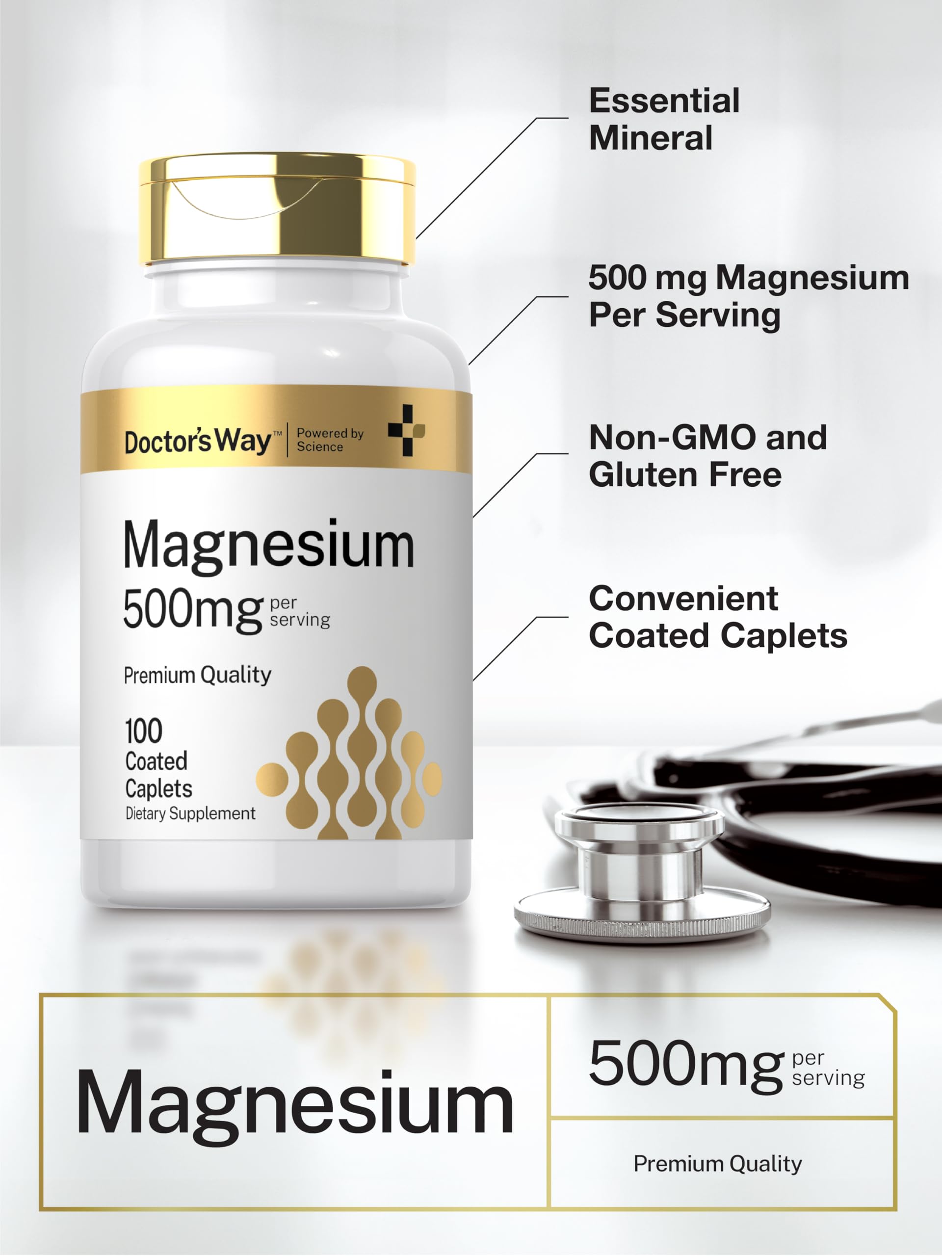 Box and bottle of Doctor's Way Magnesium 500mg supplement