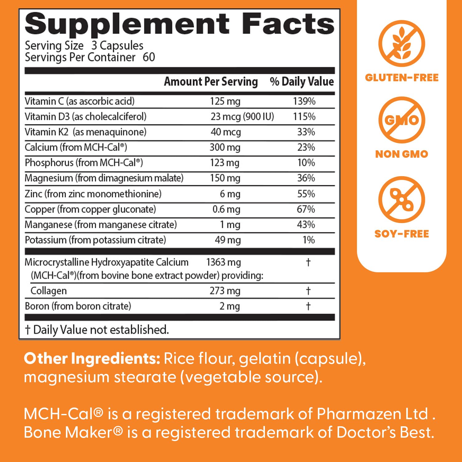Close-up of Doctors Best Calcium Bone Maker Complex capsules