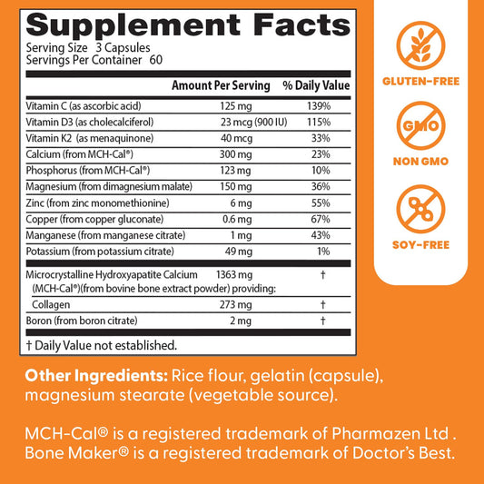 Close-up of Doctors Best Calcium Bone Maker Complex capsules
