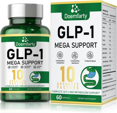 Front view of Doemfarty GLP-1 Probiotic bottle with label