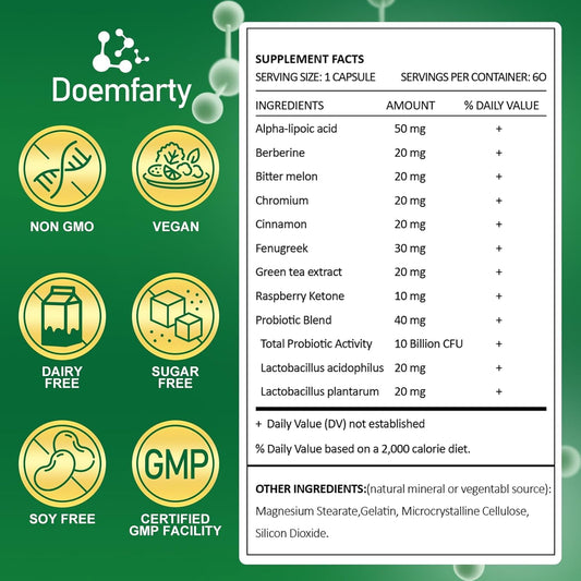 Back view showing supplement facts on Doemfarty GLP-1 Probiotic