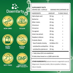 Back view showing supplement facts on Doemfarty GLP-1 Probiotic