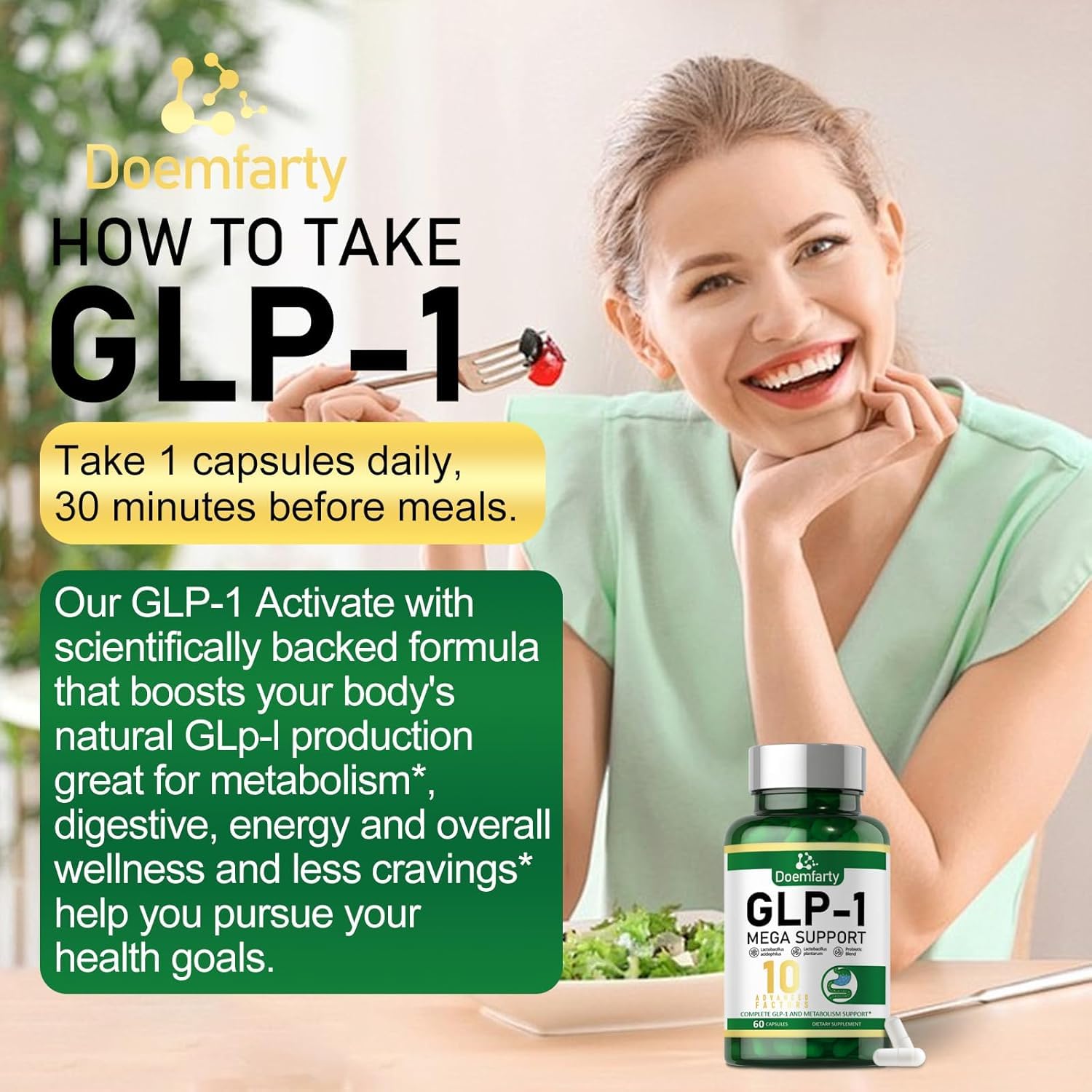 Close-up of Doemfarty GLP-1 Probiotic label