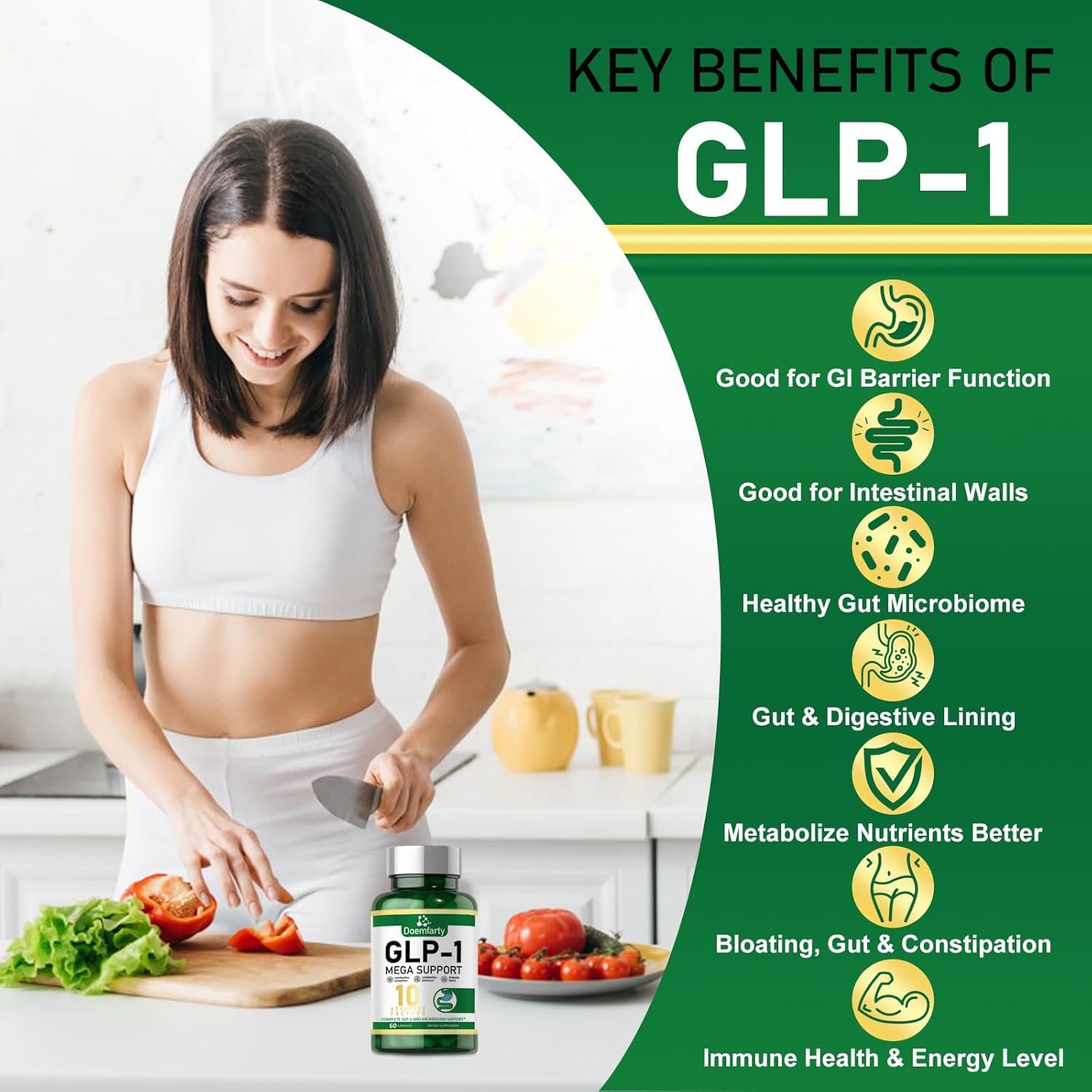 Doemfarty GLP-1 Probiotic bottle with pills spilling