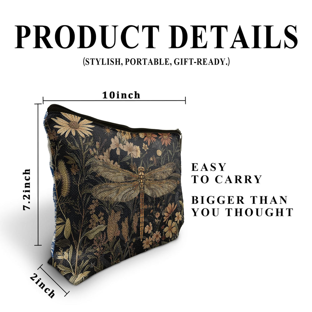 DOFQZ Moody Floral Dragonfly gift-ready makeup bag for stylish storage