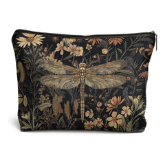 DOFQZ Moody Floral Dragonfly makeup bag front view for organized cosmetics on the go