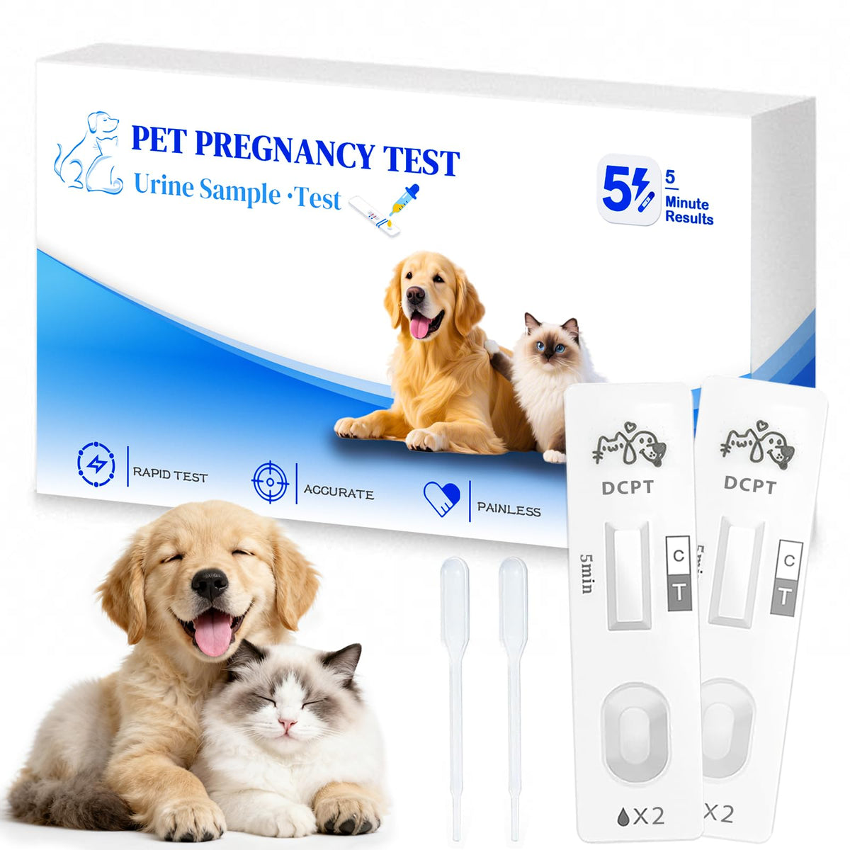Packaging and components of the Dog and Cat Pregnancy Test Kit