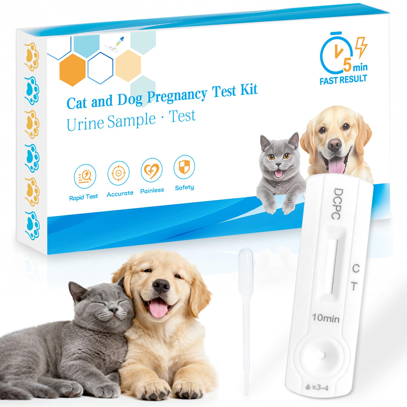 Dog and cat pregnancy test kit components in sterile packaging