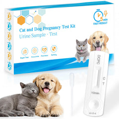 Dog and cat pregnancy test kit components in sterile packaging