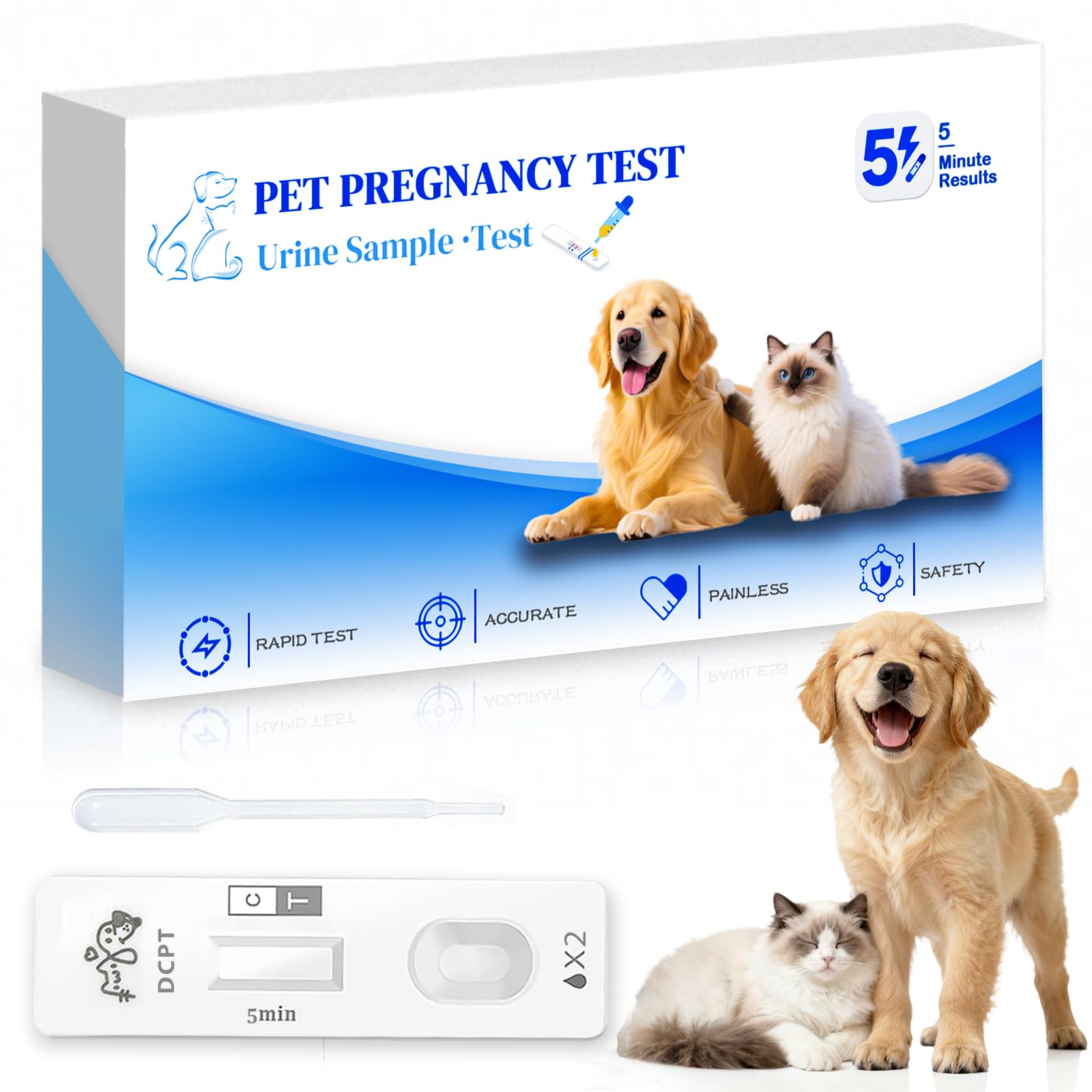 Overview image of the at-home dog and cat pregnancy test kit