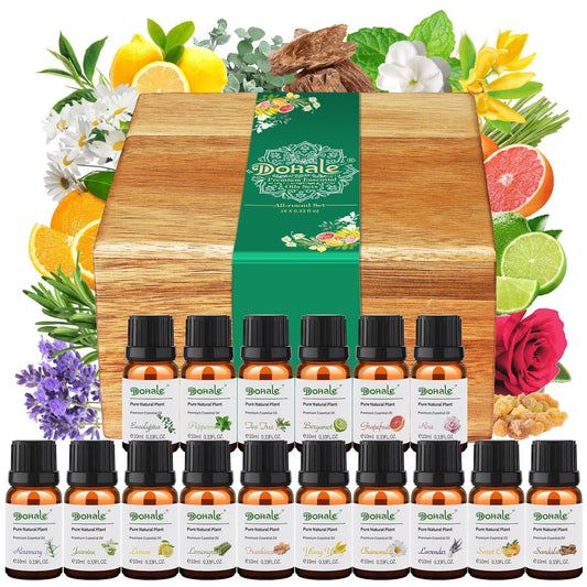 Dohale Essential Oils Set in Acacia Wood Gift Box - front view