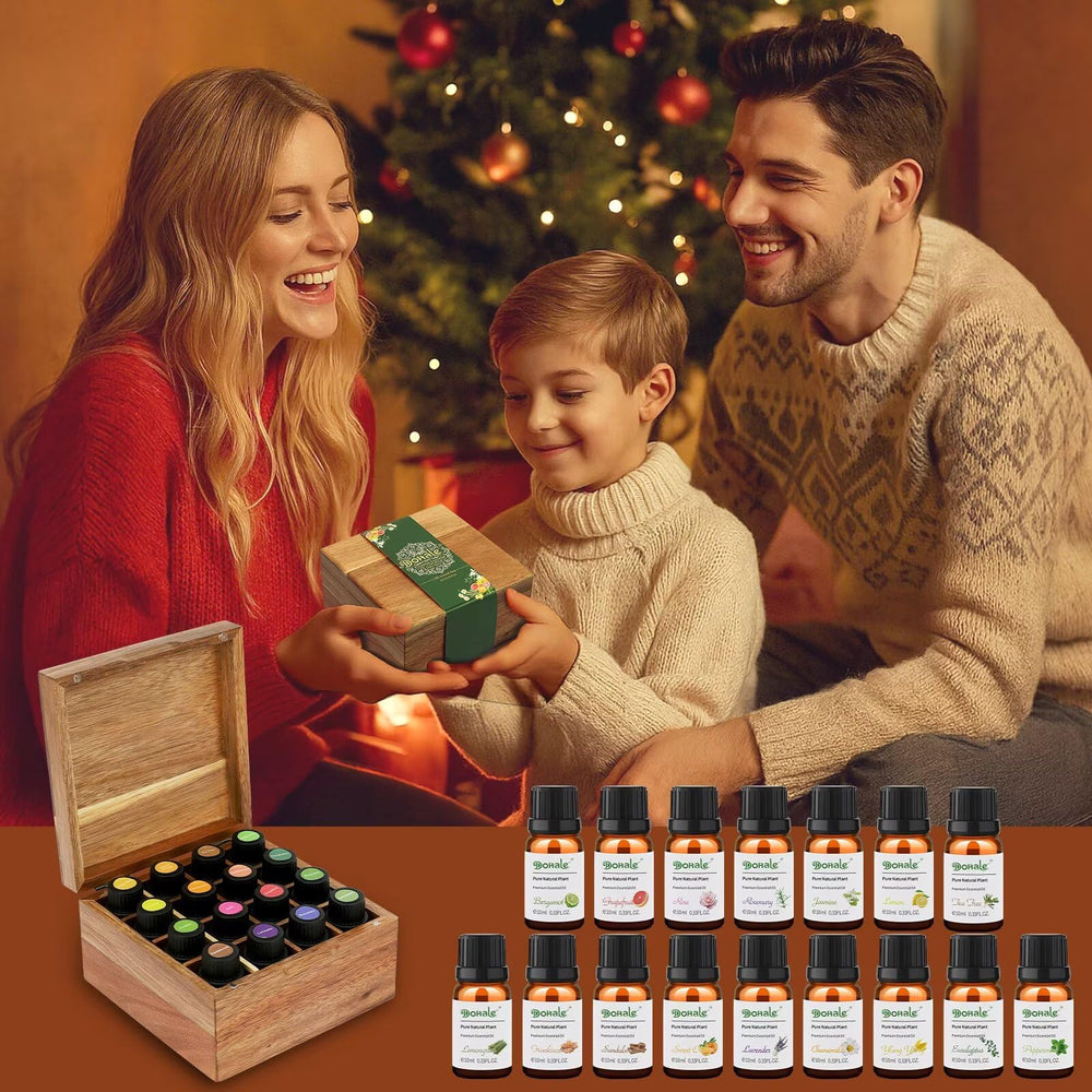 Gift-ready Dohale Essential Oils Set in Acacia Wood Box