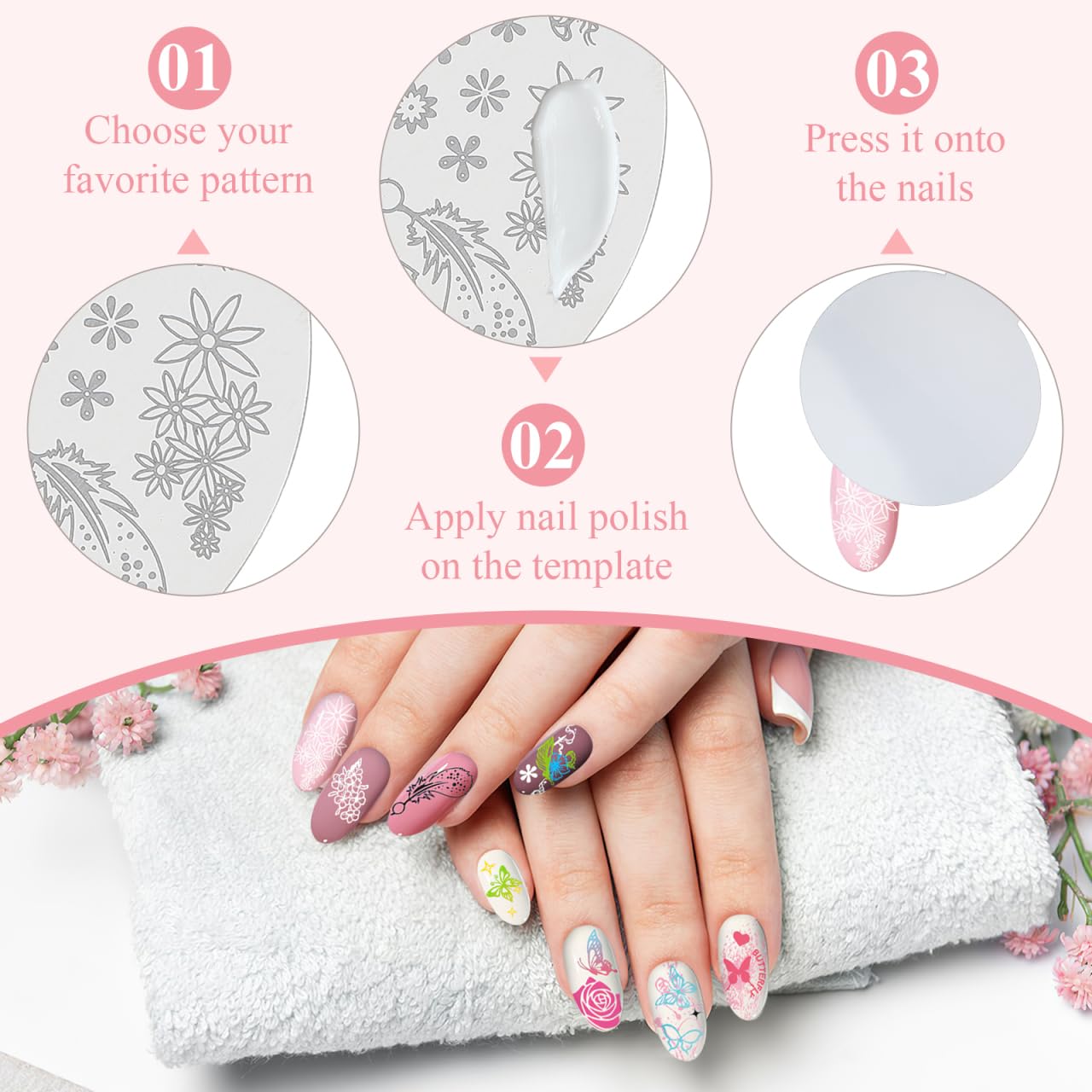 DOITOOL nail stamping plate with blue film protects edges during storage