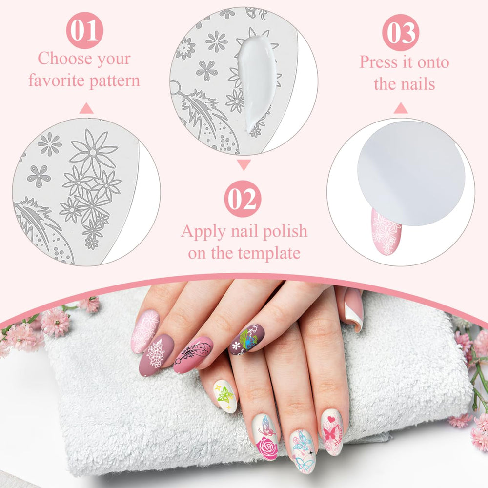 DOITOOL nail stamping plate with blue film protects edges during storage