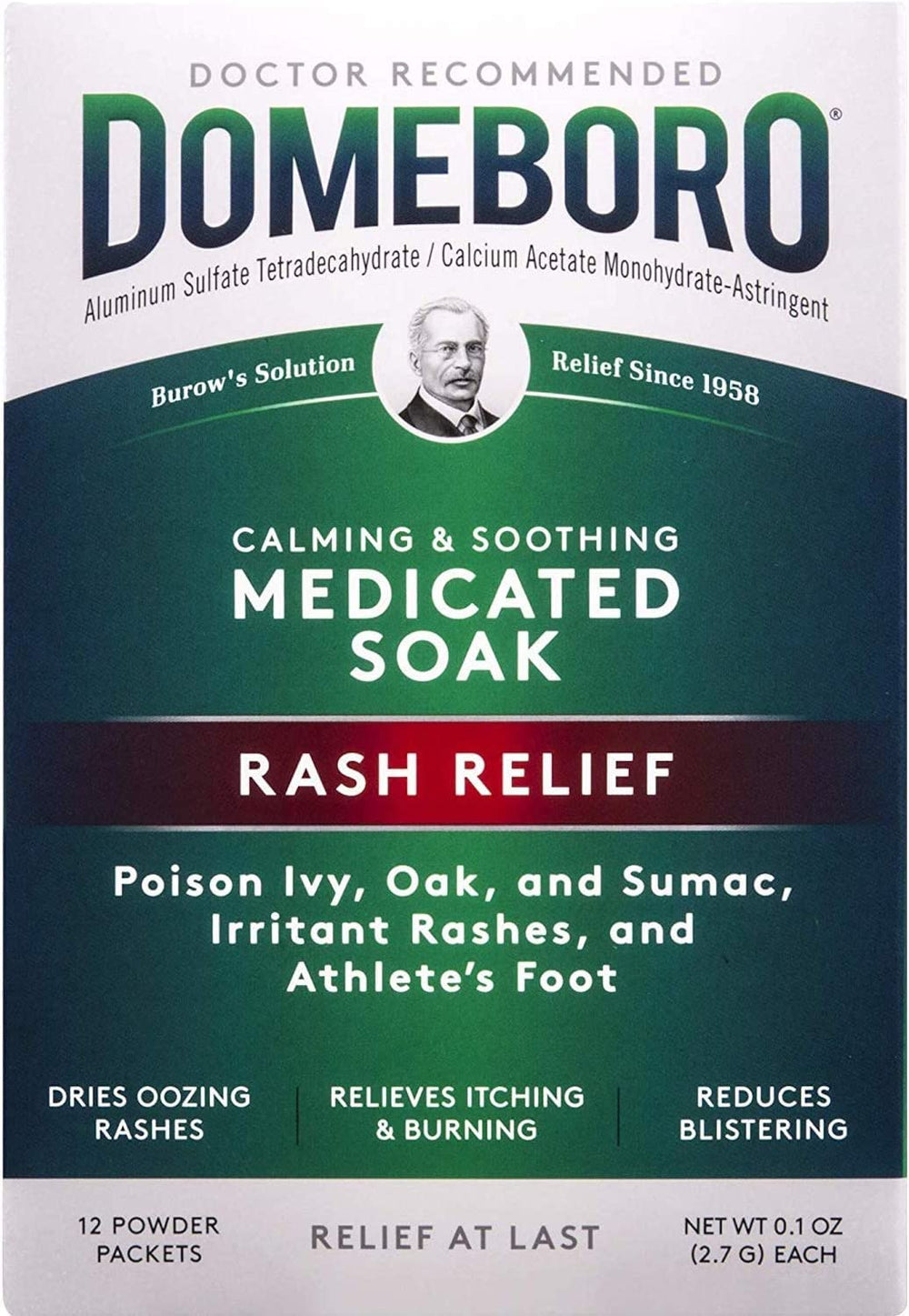 Domeboro powder packette 12EA front view with Bayer branding