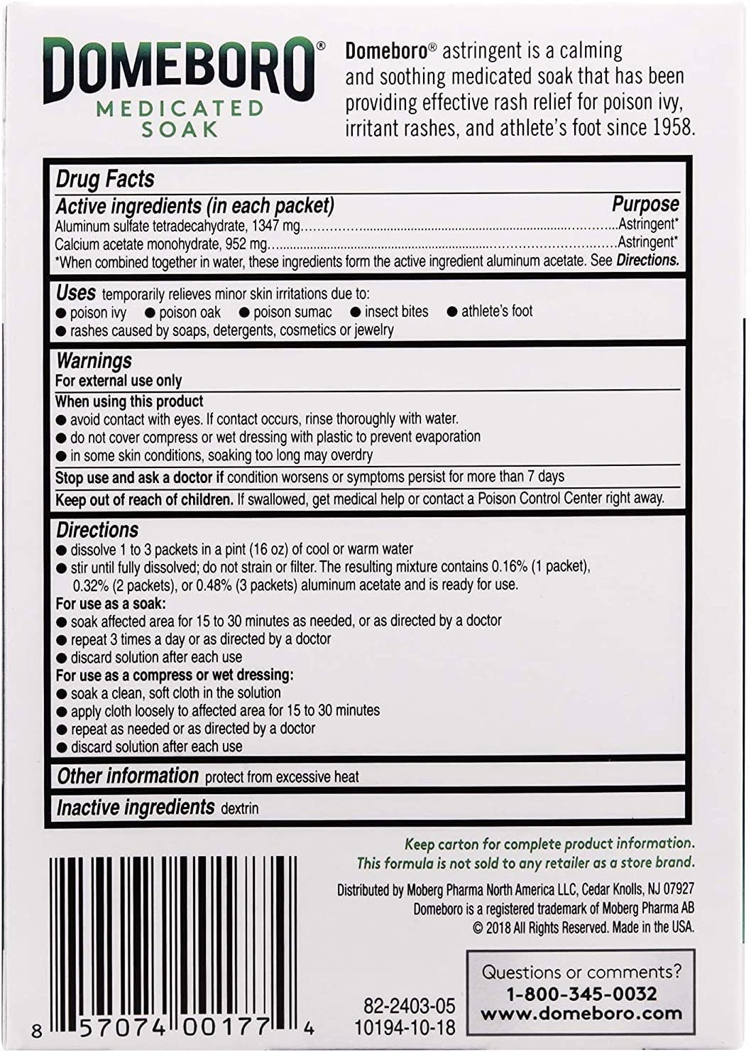 Domeboro usage instructions on packaging