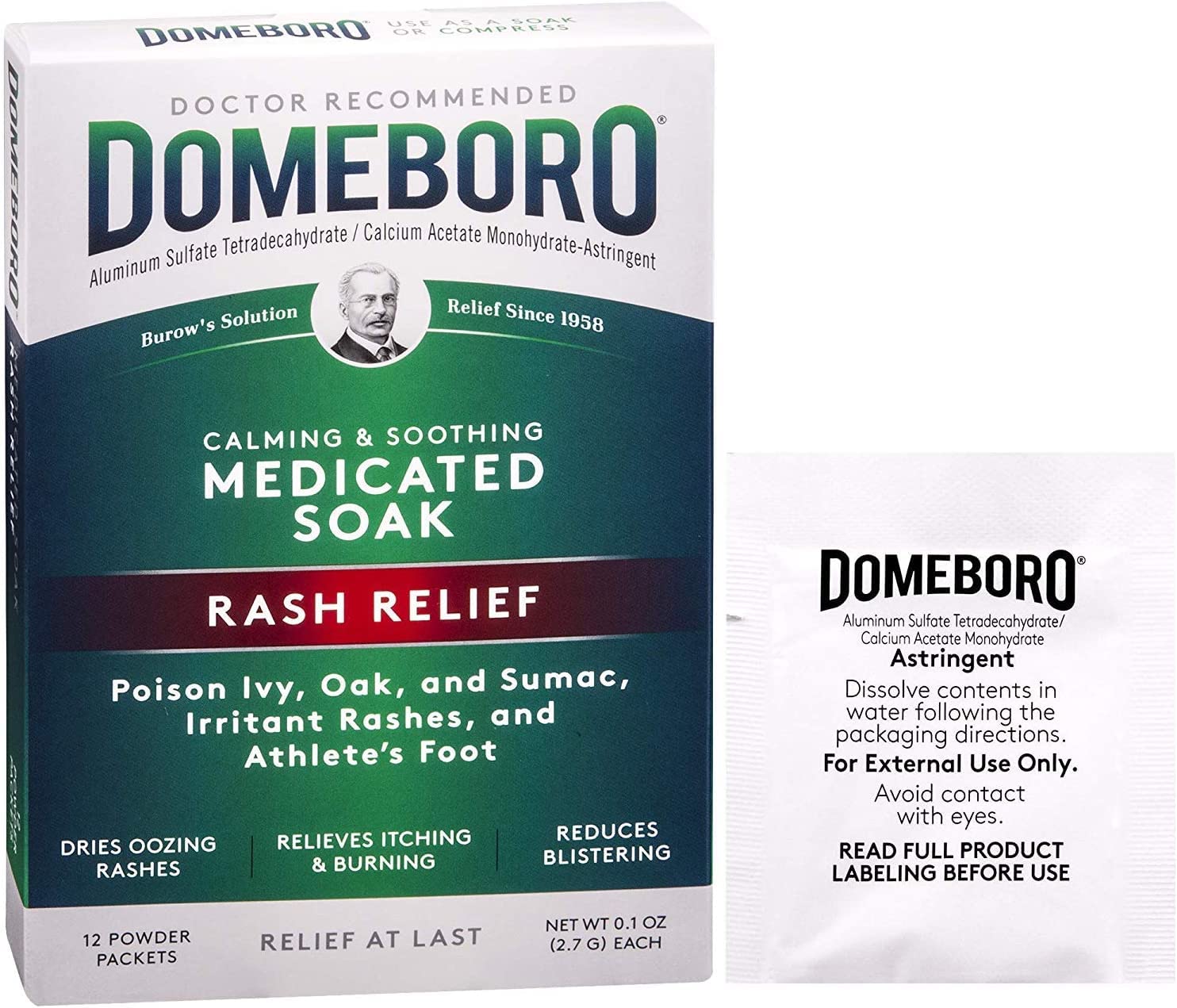 Domeboro powder sachets used for skin irritation relief