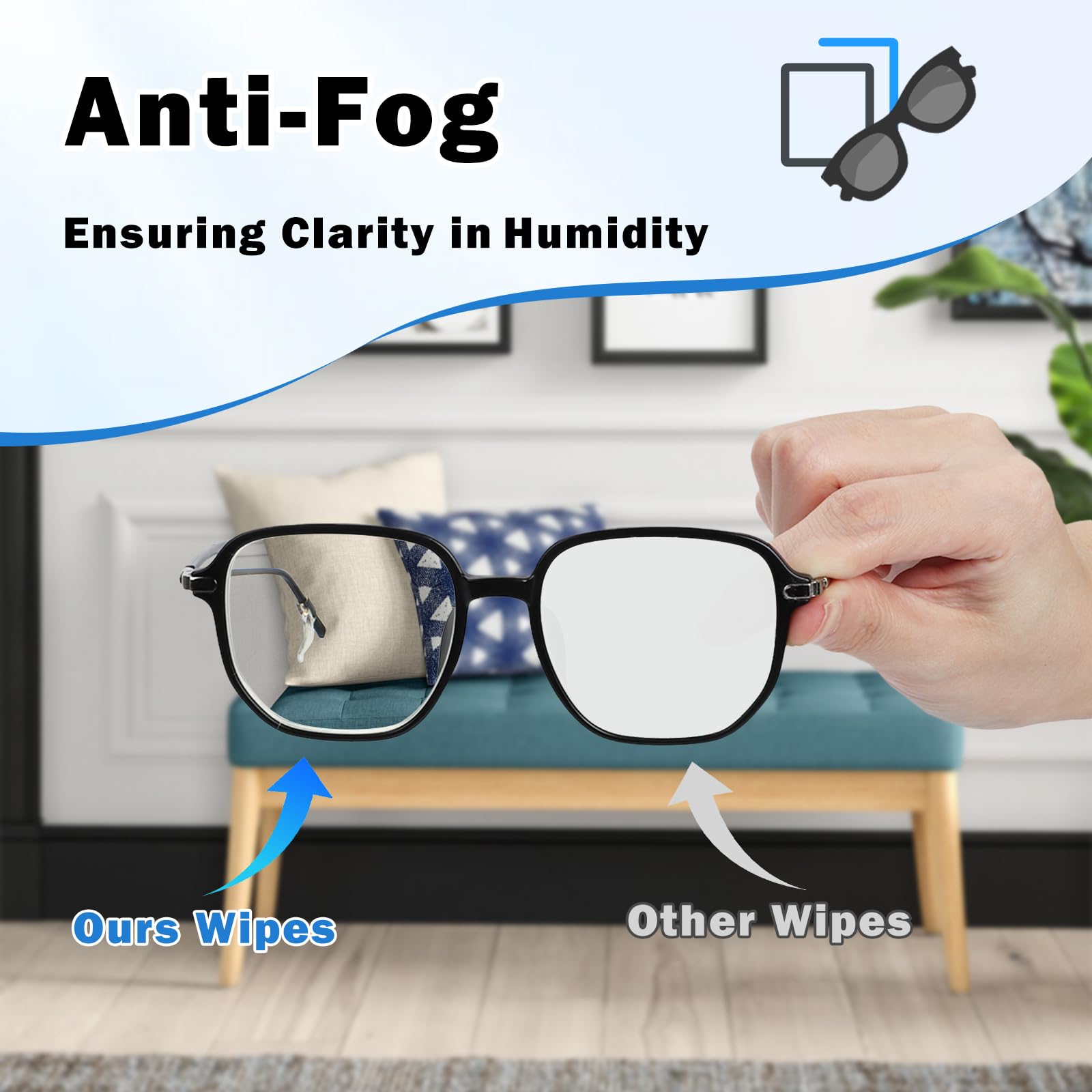 Anti-fog, streak-free cleaning result close-up