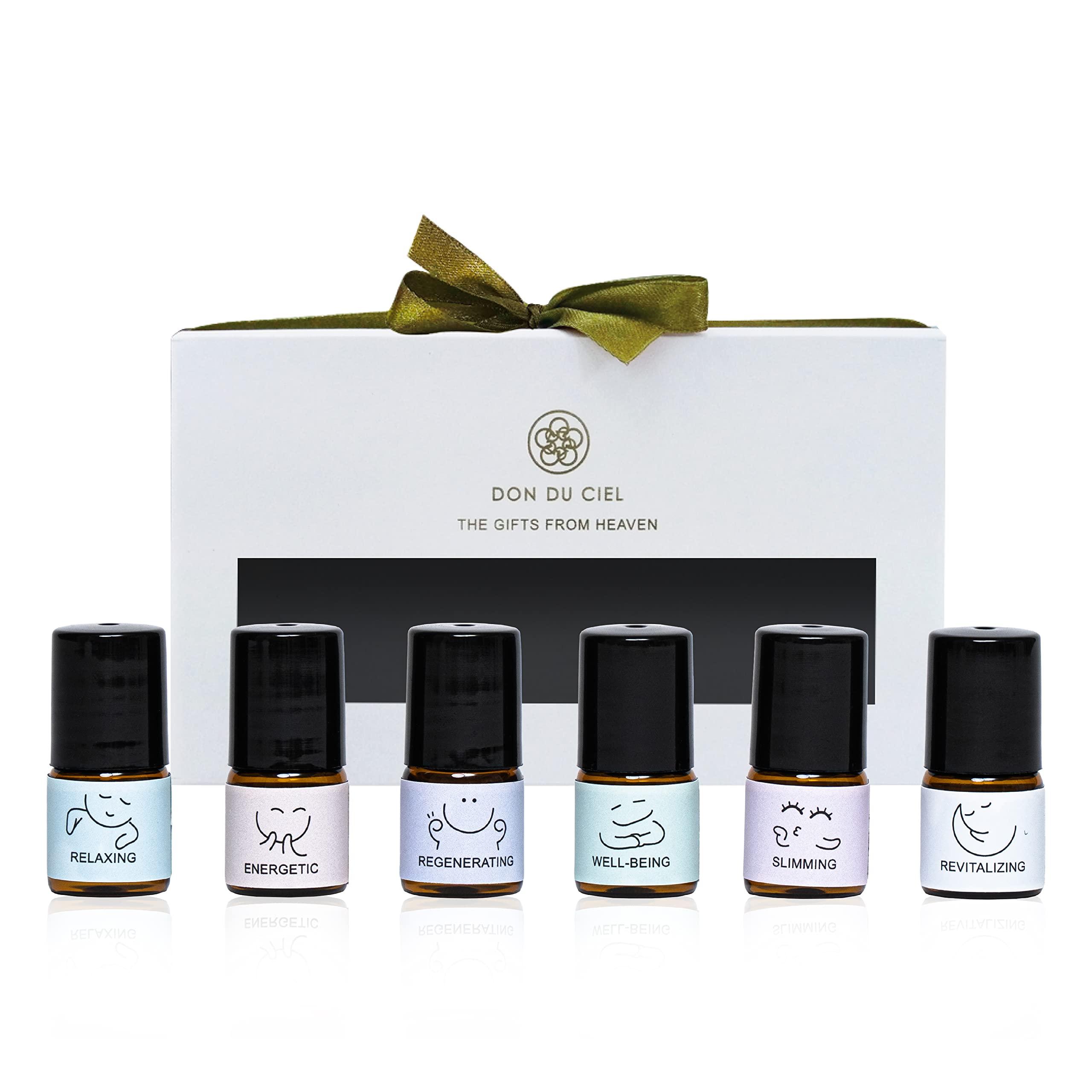 Don Du Ciel Orchid roll-on gift set white packaging, ideal for gifting.