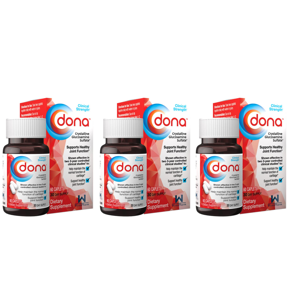 Front view of Dona Crystalline Glucosamine Sulfate 750 mg bottle
