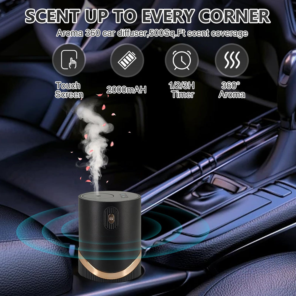 Dongzhen diffuser in car mode illustrating on-the-go aroma diffusion