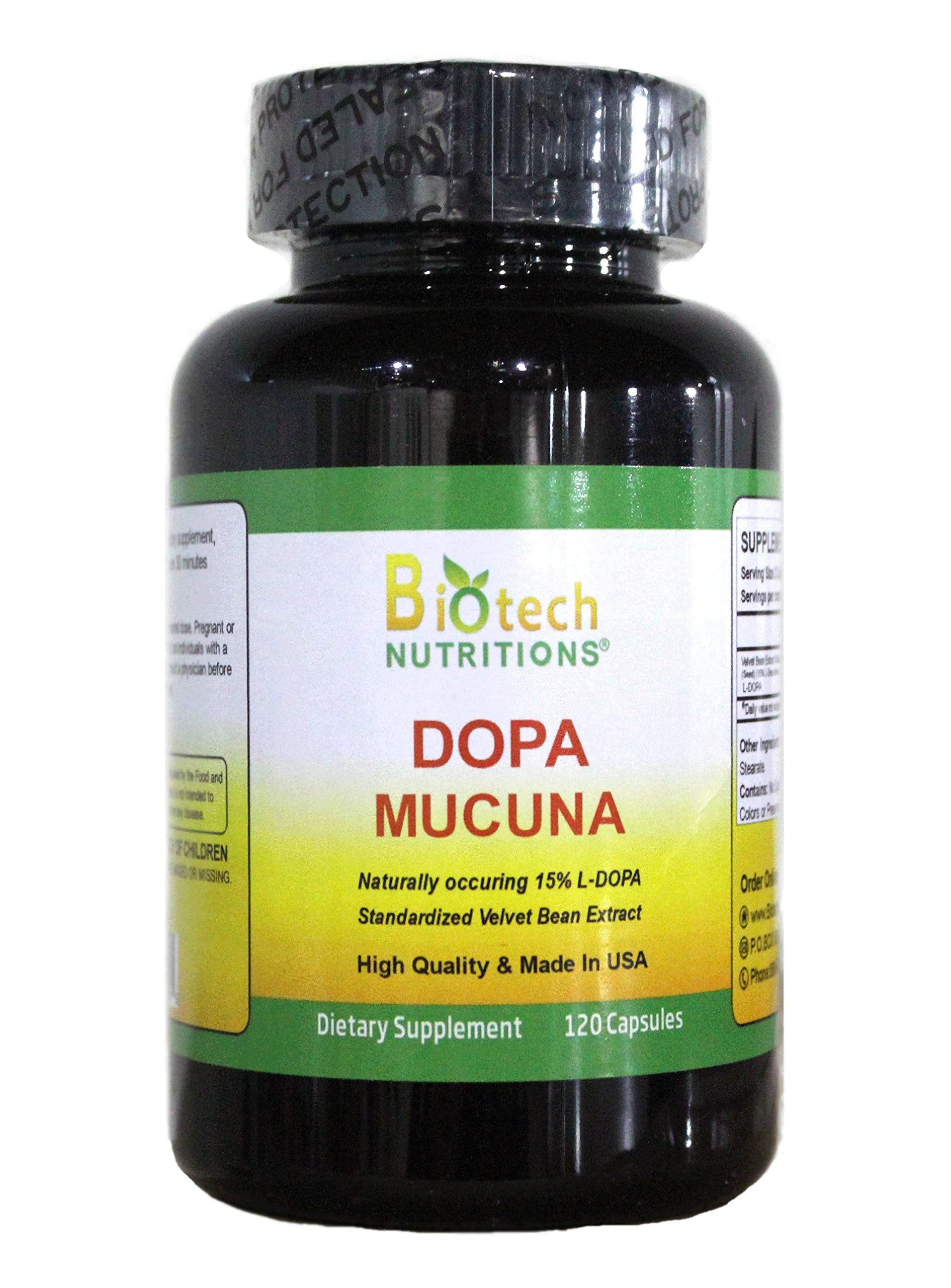 Biotech Nutrition Dopa Mucuna 15% L-Dopa (Mucuna pruriens) 120 Vege Capsules package