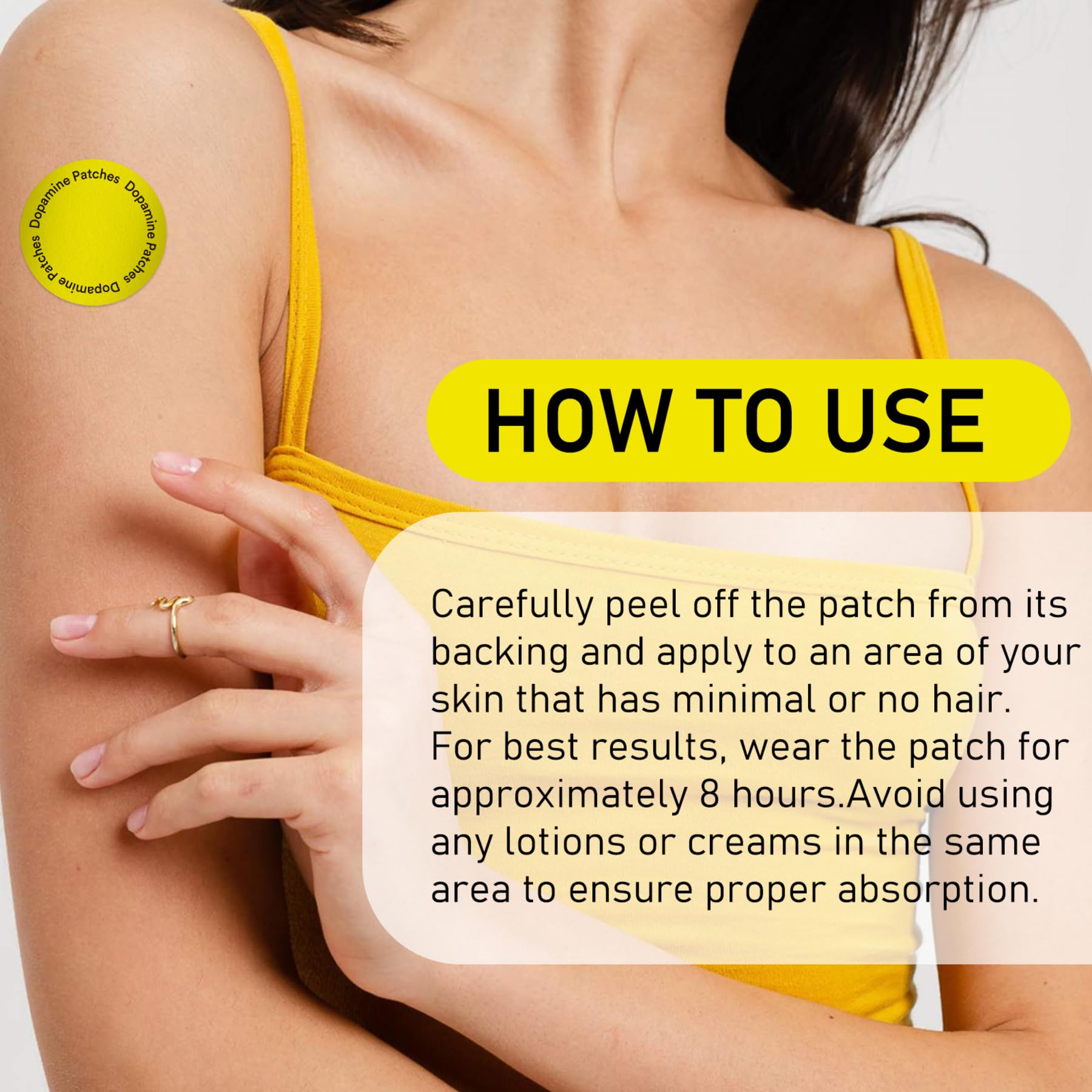 Patch applied to clean, hair-free skin