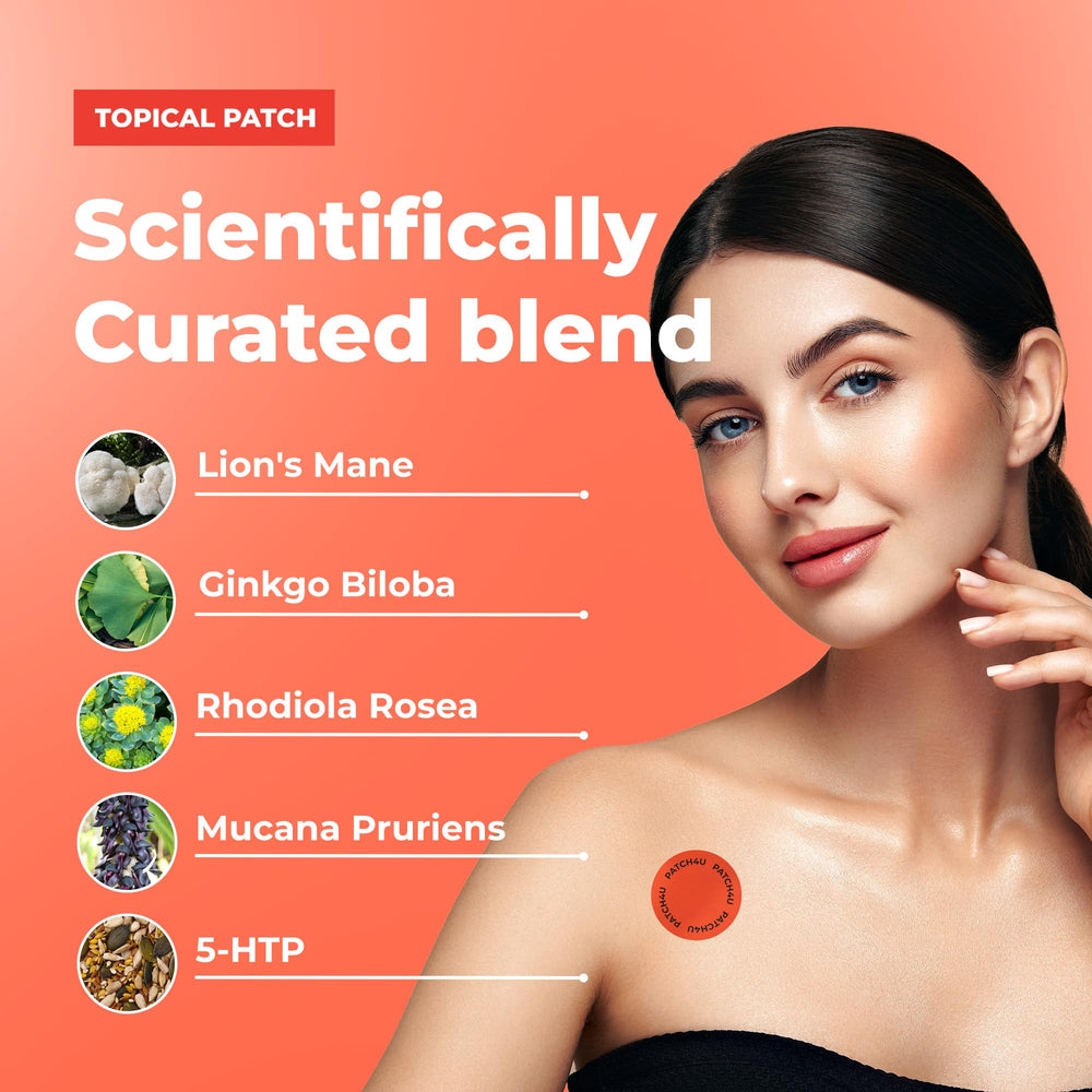 Patch ingredients: Lion's Mane, Rhodiola Rosea, Ginkgo Biloba, 5-HTP